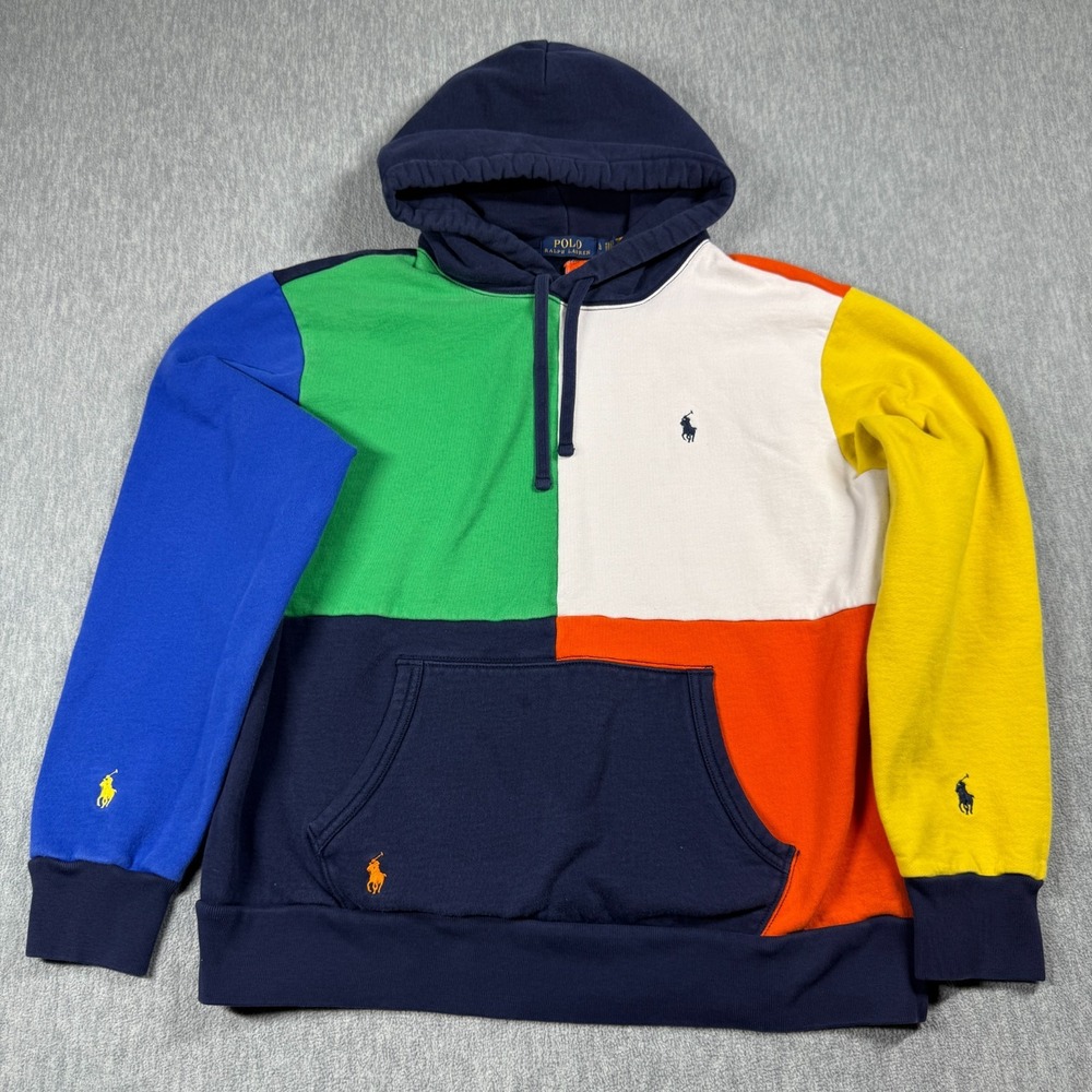Polo Ralph Lauren Hoodie Women L Color Block Fleece Pony Pullover Sweatshirt